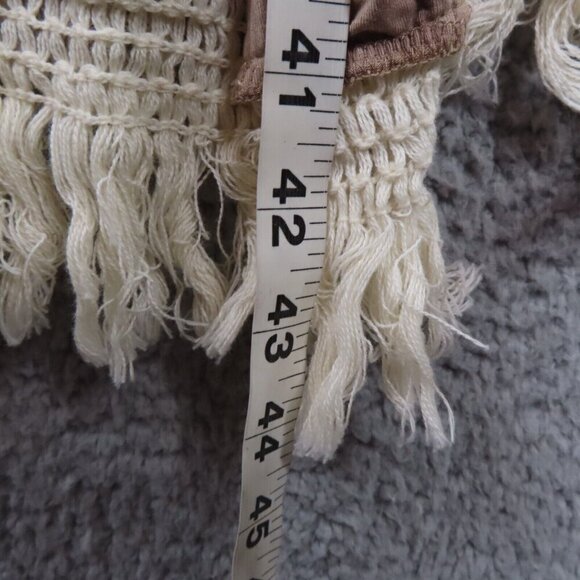 POL Women Boho Embroidered Tan Fringe Trimmed Knit Open Cardigan Duster Cover Up - Picture 9 of 14